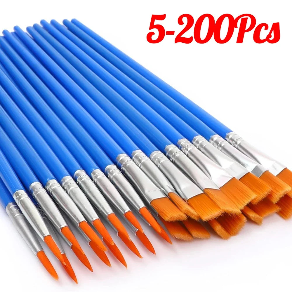 5-200Pcs Paint Brushes Set for Kids Acrylic with Flat round Pointed Paint Brushes Craft Watercolor Oil Painting Brushes