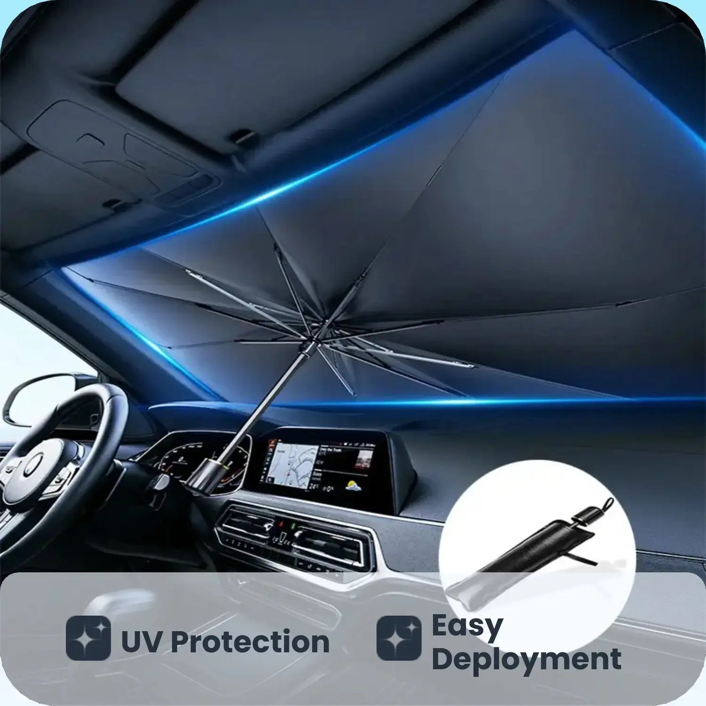 Windshield Sun Shade Umbrella, Foldable Car Windshield Sun Shade Cover, 56" X 31" UV & Heat Insulation Car Sun Shade, Universal Fit for Sedans, Suvs & Trucks