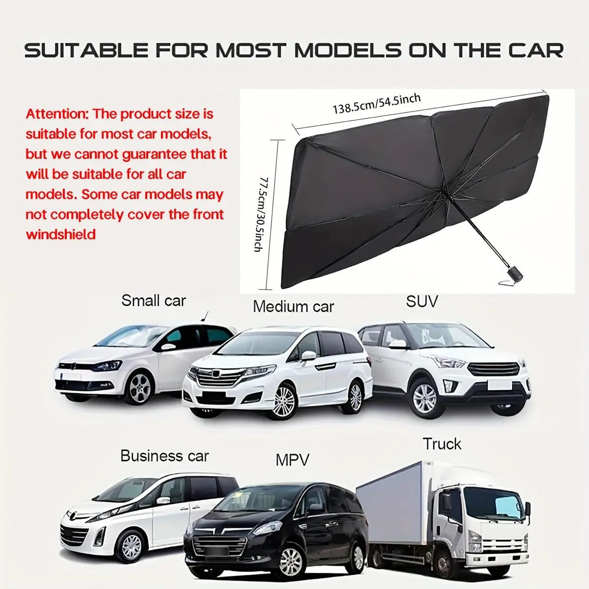 Windshield Sun Shade Umbrella, Foldable Car Windshield Sun Shade Cover, 56" X 31" UV & Heat Insulation Car Sun Shade, Universal Fit for Sedans, Suvs & Trucks