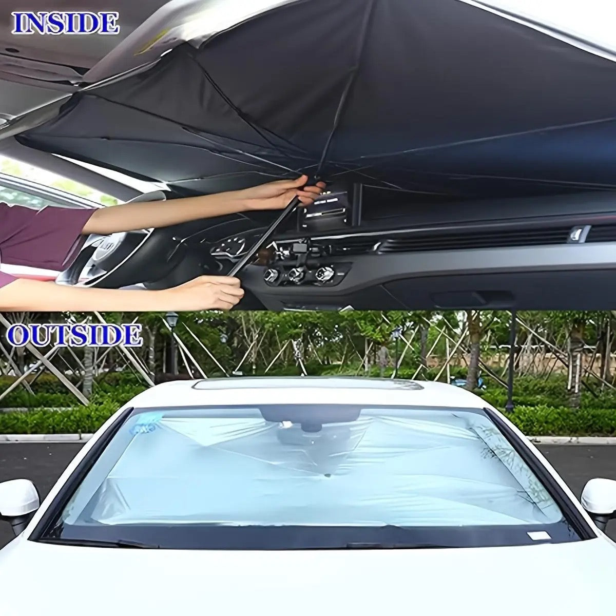 Windshield Sun Shade Umbrella, Foldable Car Windshield Sun Shade Cover, 56" X 31" UV & Heat Insulation Car Sun Shade, Universal Fit for Sedans, Suvs & Trucks